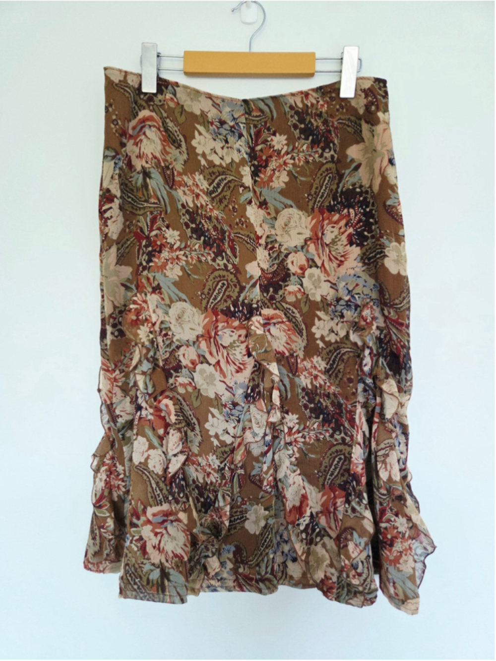 Vintage Y2K Brown Midi Skirt Size 28 / 6 Whimsical Goblincore Garden Girl Autumn